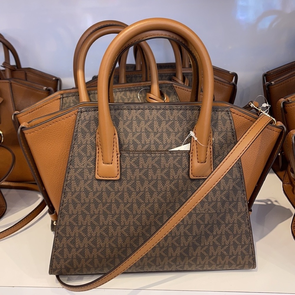 Michael Kors Avril Small Top Zip Satchel Shoulder Bag Color Brown - Picture 6 of 16